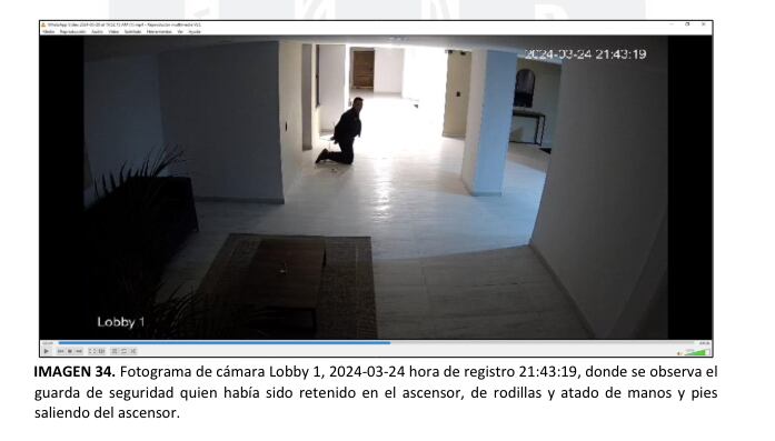 Imagen del guarda de seguridad, atado de pies y manos