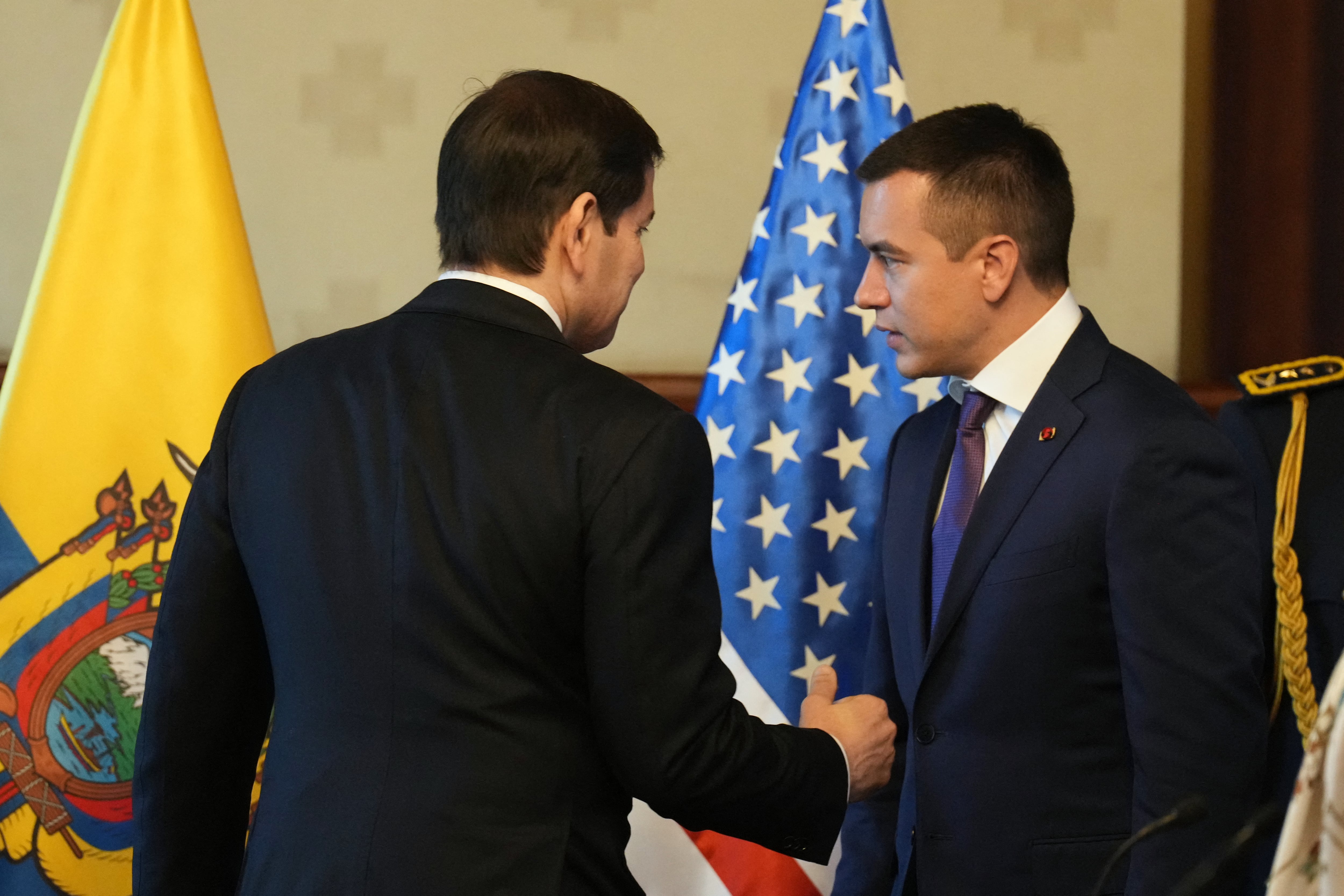 El presidente de Ecuador, Daniel Noboa se reunió con el secretario de Estado de Estados Unidos, Marco Rubio (Photo by Jacquelyn Martin / POOL / AFP)