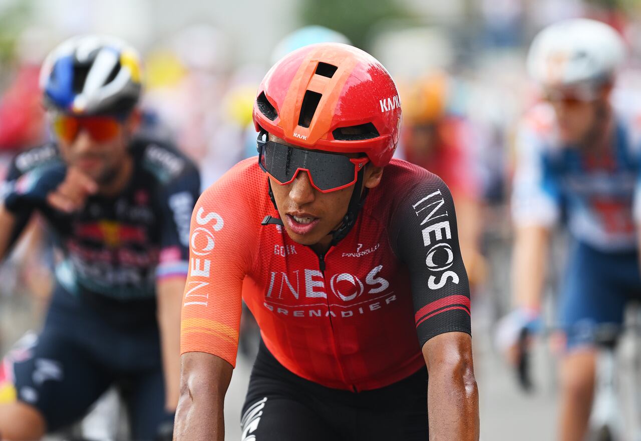 SAINT-AMAND-MONTROND, FRANCE - JULY 09: Egan Bernal of Colombia and Team INEOS Grenadiers crosses the finish line during the 111th Tour de France 2024, Stage 10 a 187.3km stage from Orleans to Saint-Amand-Montrond / #UCIWT / on July 09, 2024 in Orleans, France. (Photo by Dario Belingheri/Getty Images)