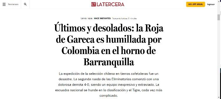 Prensa chilena reacciona a la derrota ante Colombia por la Eliminatoria