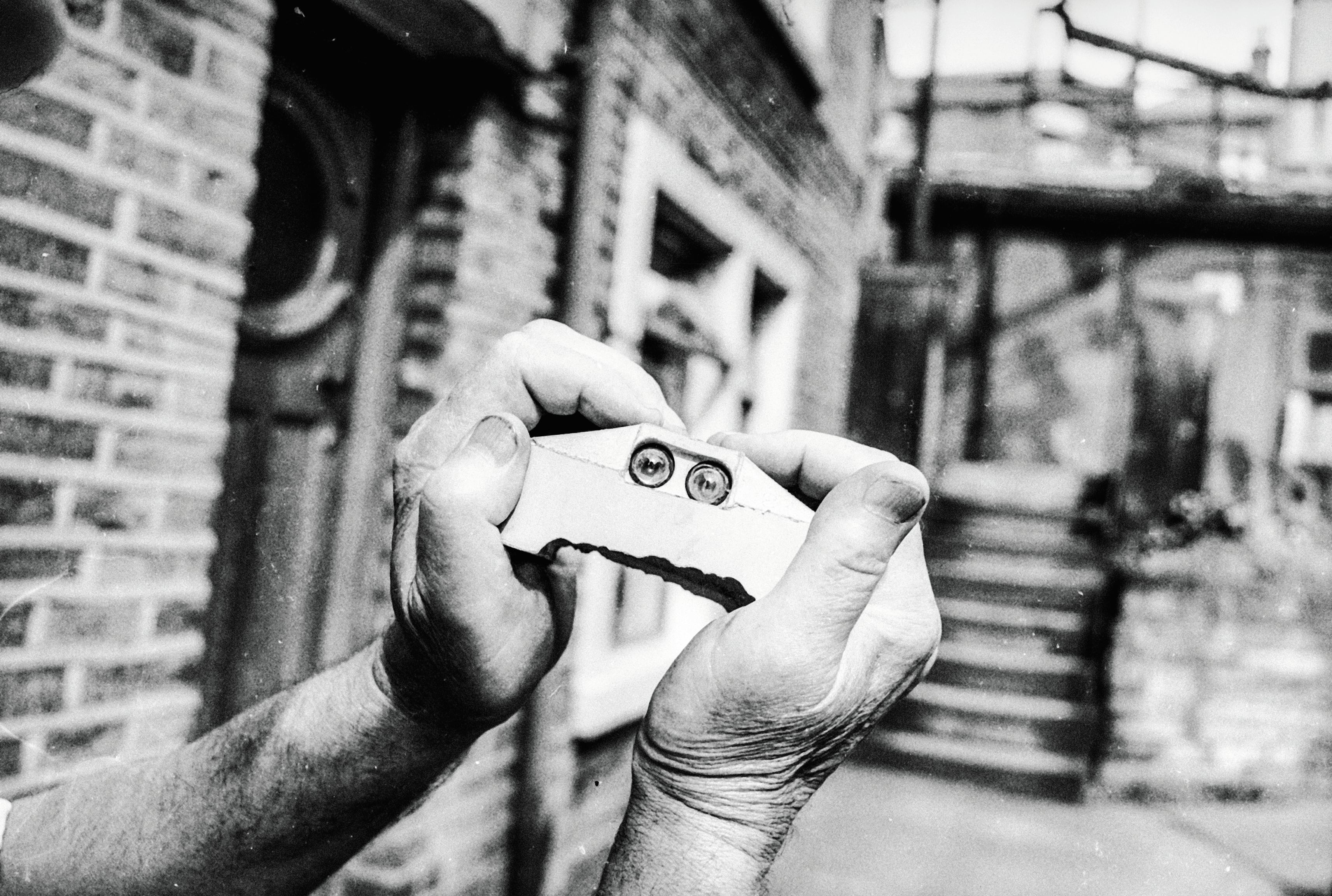 September 1958: An example of the 'cat's eyes' road safety device invented by Percy Shaw in 1935. (Photo by Peter Laurie/BIPs/Getty Images)
