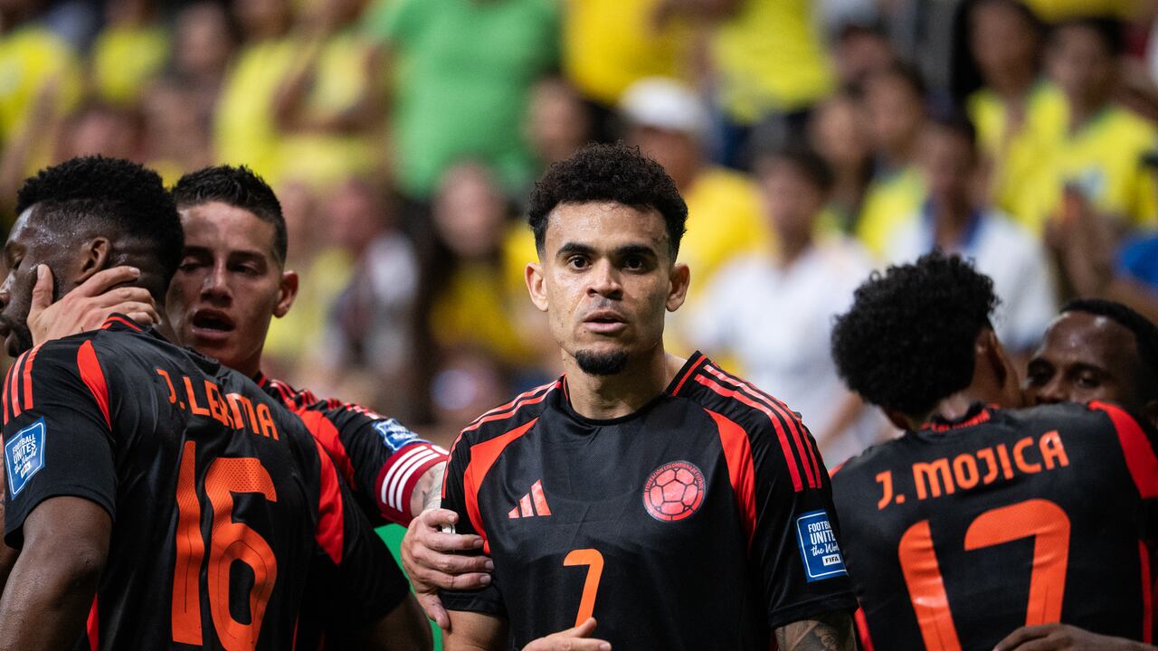 BRASILIA, BRAZIL - MARCH 20, 2025: Luis Diaz of Colombia celebrates after scoring his team's first goal during the FIFA World Cup 2026 Qualifiers match between Brazil and Colombia at Arena BRB Mane Garrincha. (Photo credit should read Rebeca Schumacker / GocherImagery/Future Publishing via Getty Images)