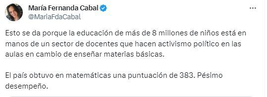 María Fernanda Cabal criticó a los docentes del sector público