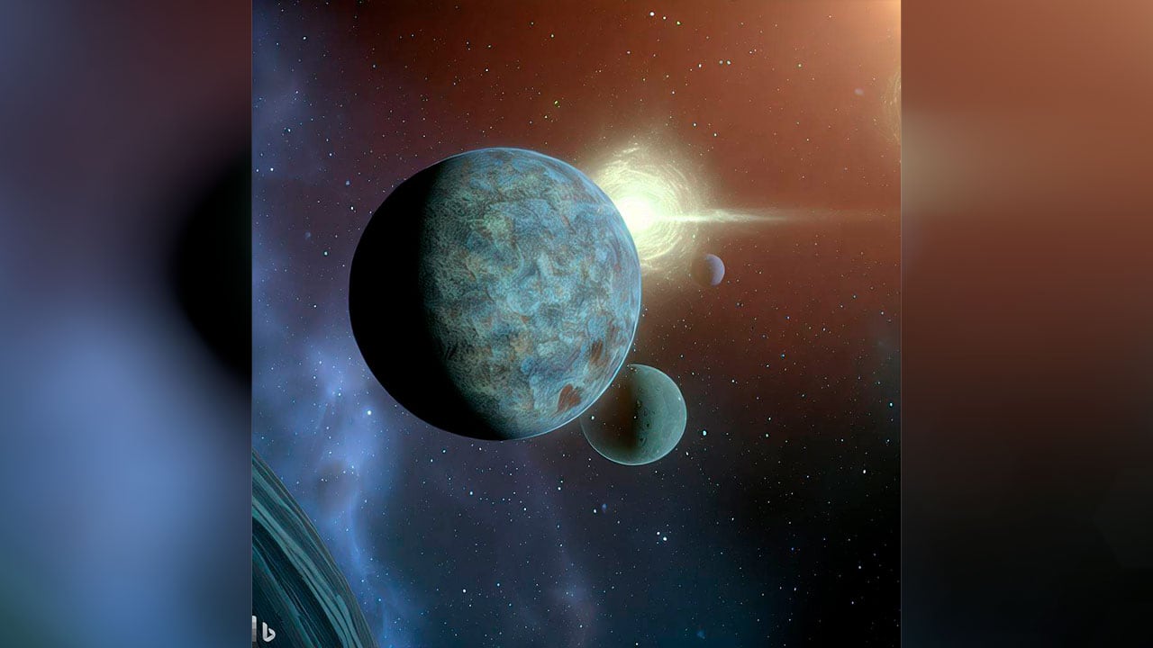 Ilustración creada por una IA que recrea la apariencia de un exoplaneta.