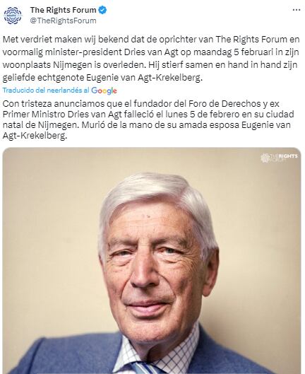 El ex primer ministro murió al lado de su esposa, ambos tenían 93 años