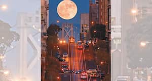 Tranvía de la calle California con el Bay Bridge al fondo