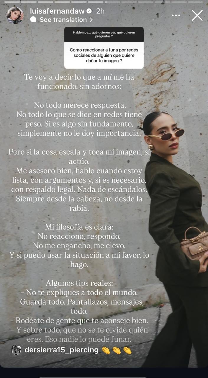 Luisa Fernanda W hizo una dinámica con sus seguidores en la que respondió varias preguntas.