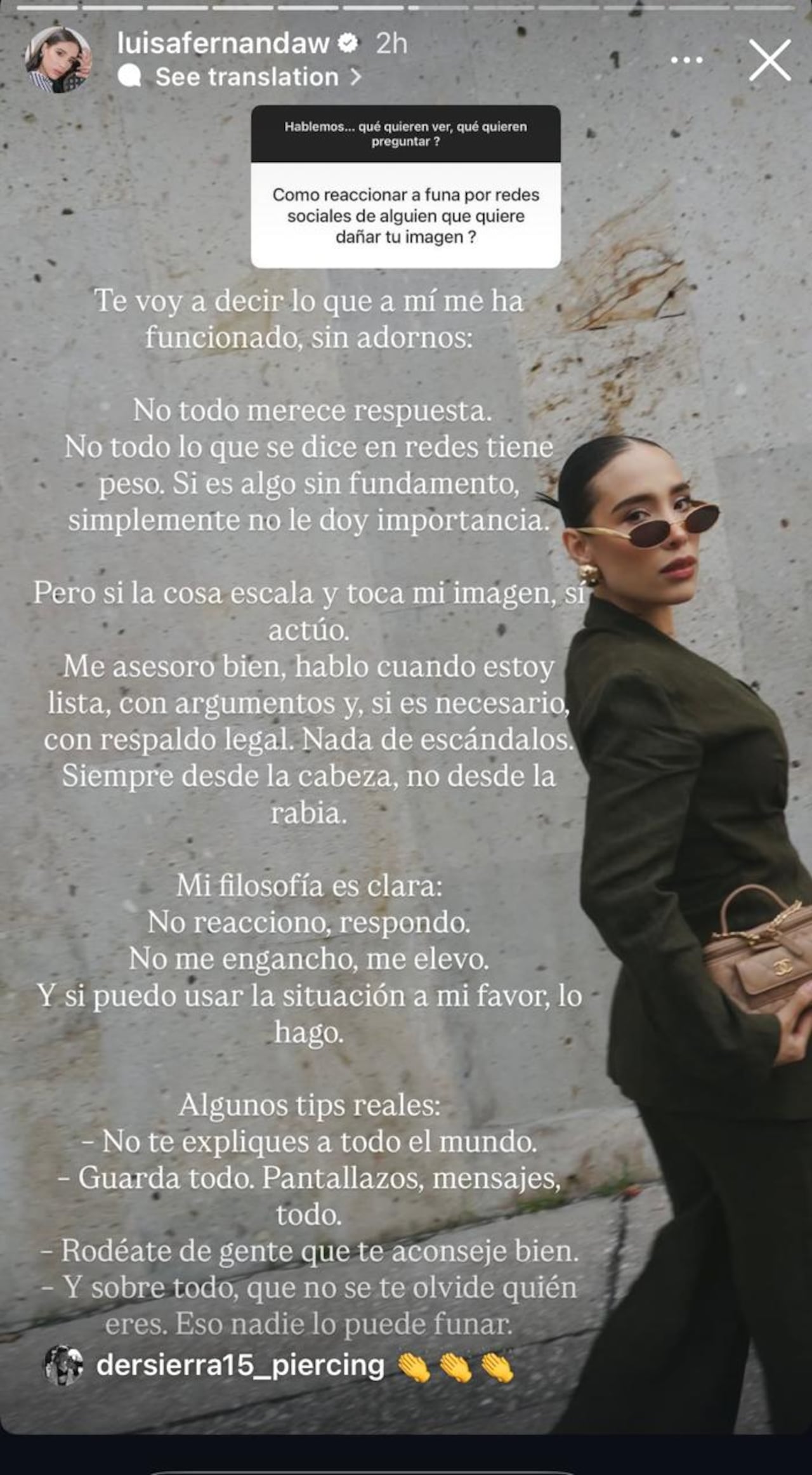 Luisa Fernanda W hizo una dinámica con sus seguidores en la que respondió varias preguntas.