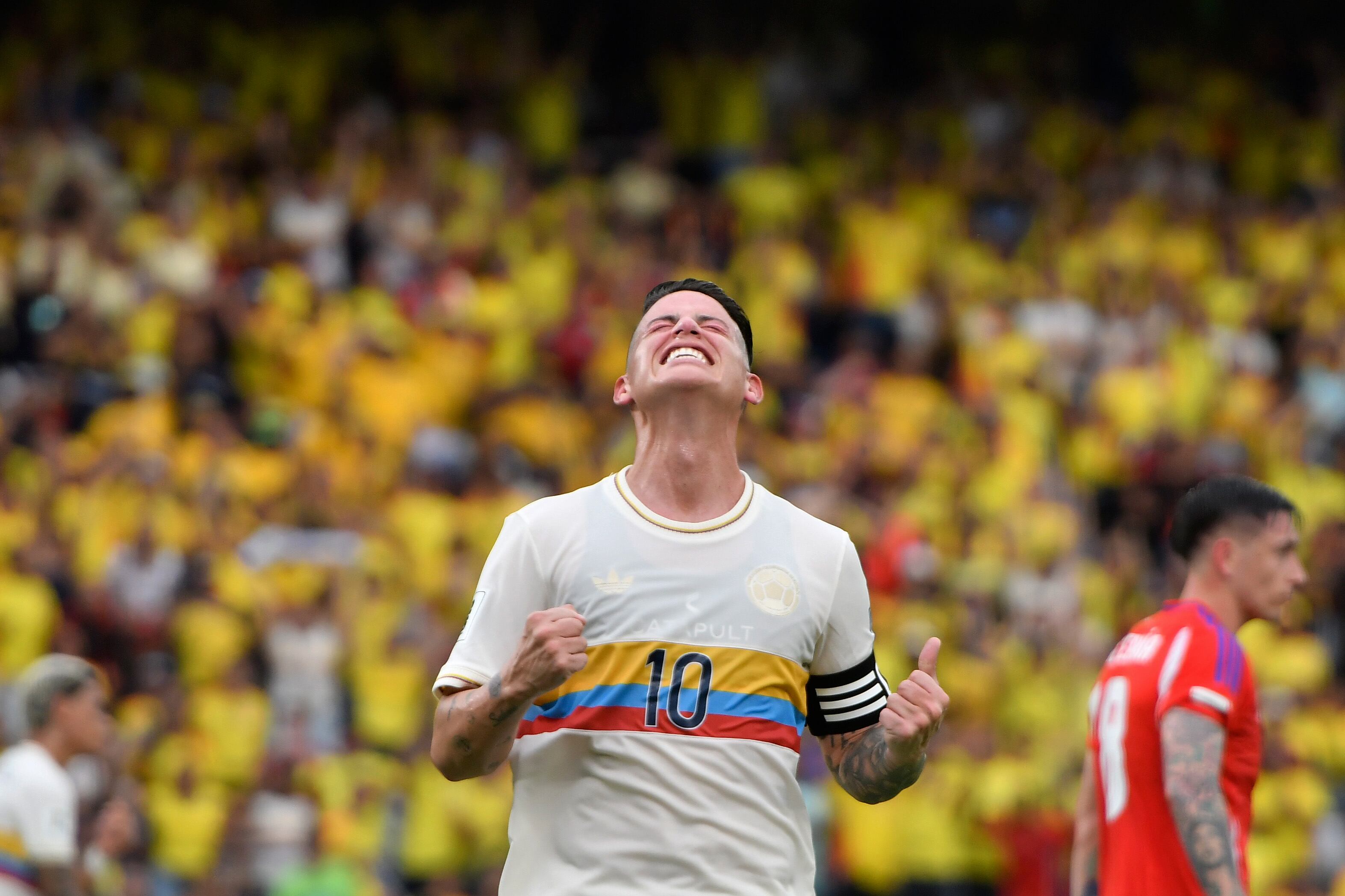 BARRANQUILLA, COLOMBIA - OCTOBER 15: James Rodriguez of Colombia reacts during the FIFA World Cup 2026 South American Qualifier match between Colombia and Chile at Roberto Melendez Metropolitan Stadium on October 15, 2024 in Barranquilla, Colombia. (Photo by Gabriel Aponte/Getty Images)