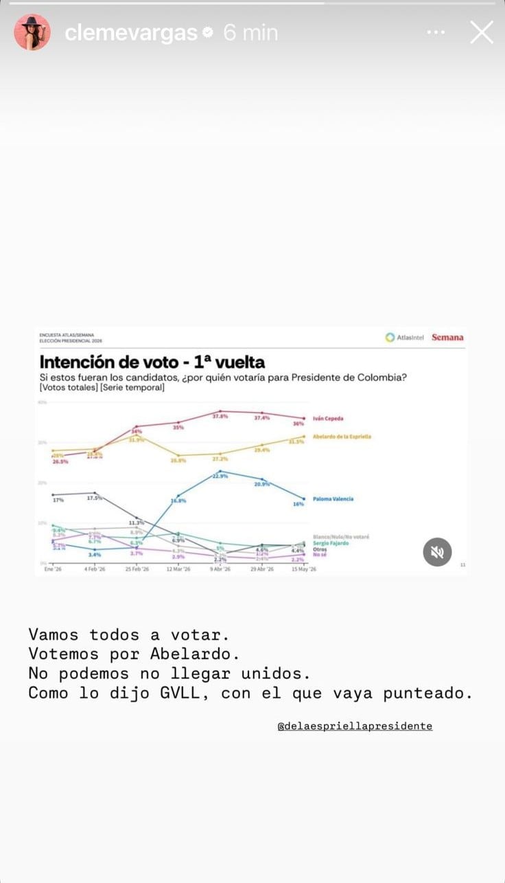Mensaje de Clemencia Vargas en sus redes sociales.