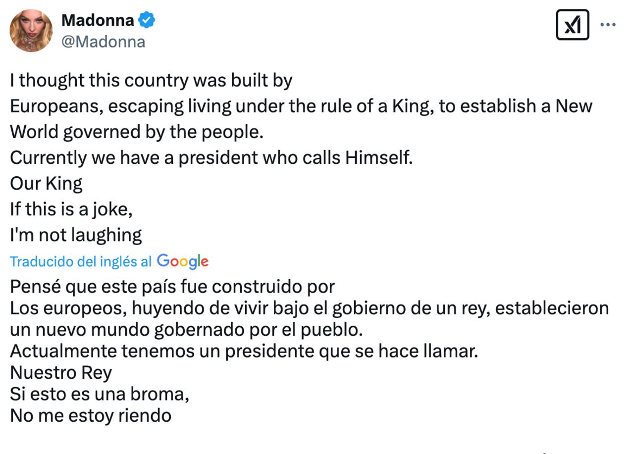 Mensaje de Madonna en su cuenta de X