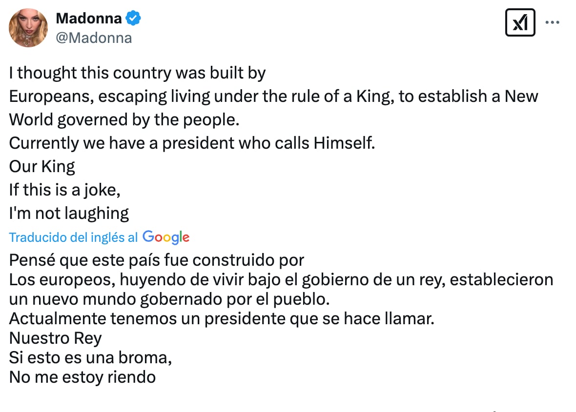 Mensaje de Madonna en su cuenta de X