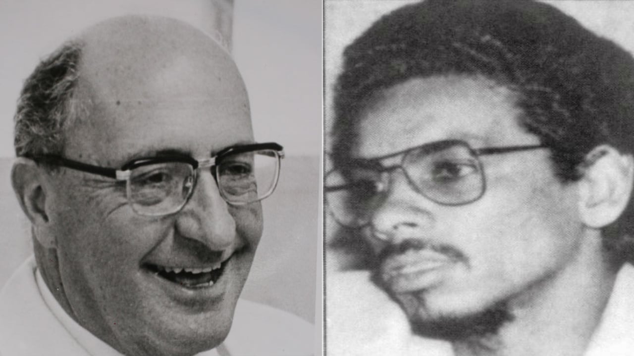 Héctor Abad Gomez, padre del escritor Héctor Abad Faciolince y Luis Felipe Vélez, miembro del comité de Defensa de los Derechos Humanos,