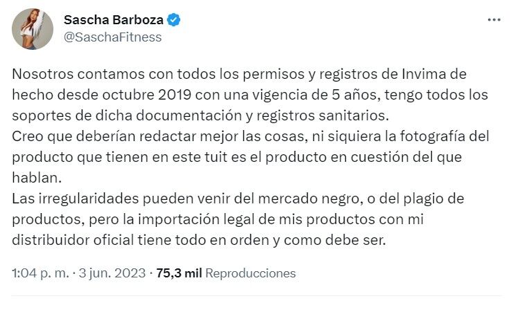 La influencer le respondió al Invima.