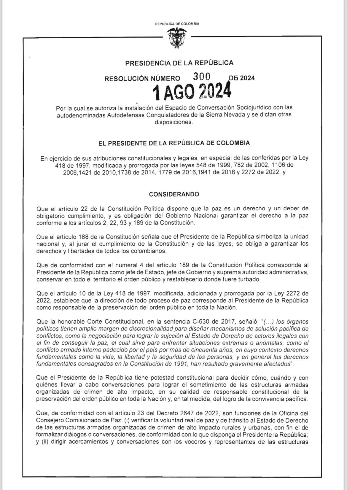 Resolución presidente Gustavo Petro