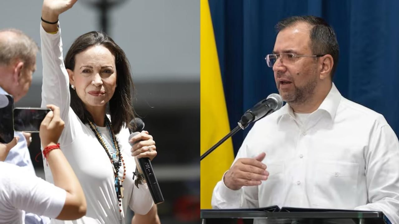 Canciller venezolano Yvan Gil y María Corina Machado