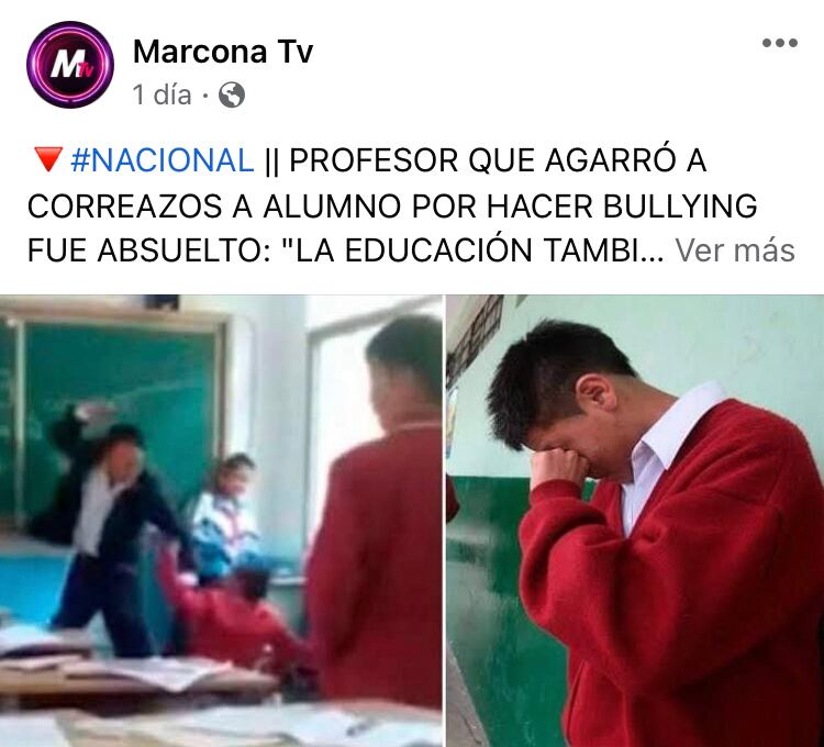 Profesor que agarró a correazos a alumno por hacer bullying fue absuelto.