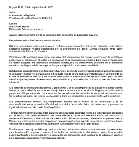 Carta de los rectores de las universidades.