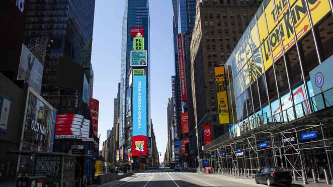 Times Square, en Nueva York, en tiempos de covid-19