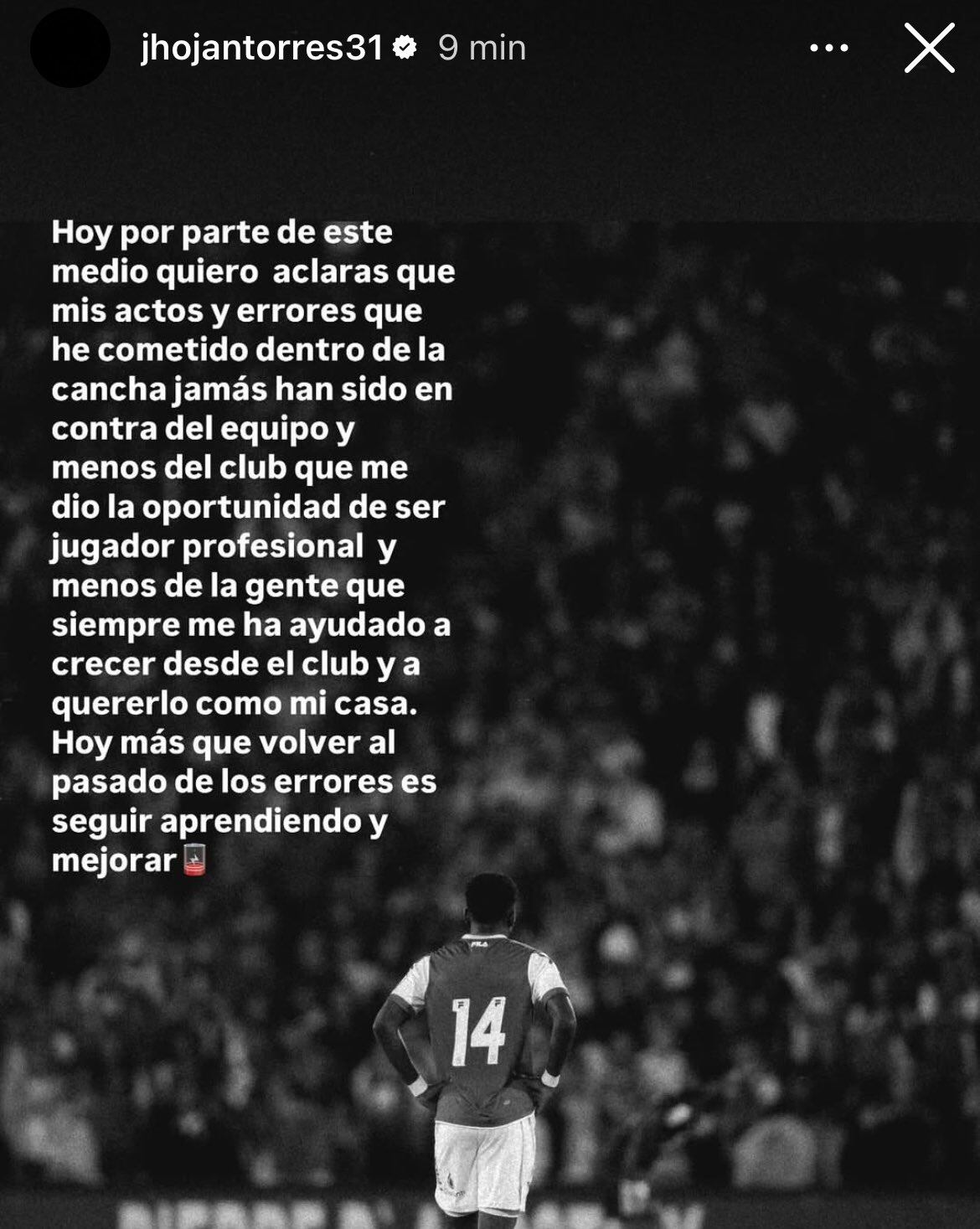 Mensaje de Jhojan Torres pidiendo perdón por su expulsión ante América.