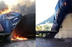 Accidente Alto de La Línea, tractomula explotó tras chocar contra un muro de un túnel, luego de otro vehículo colisionara contra su parte trasera.