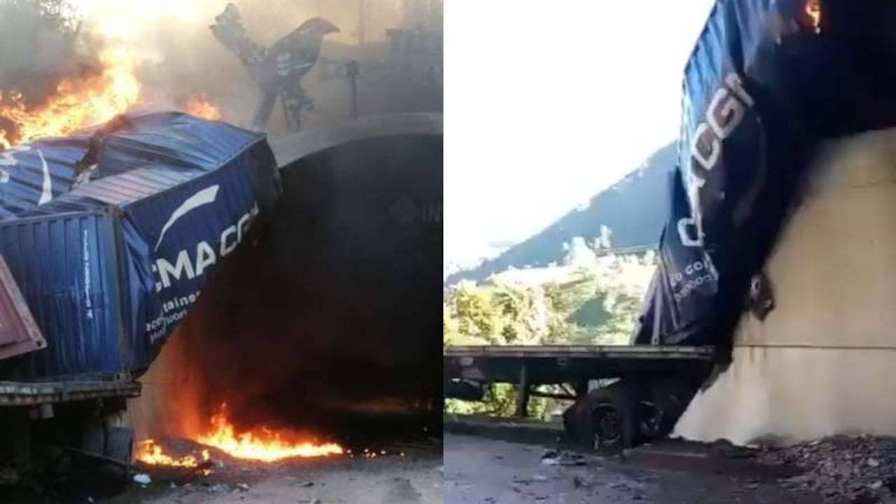 Accidente Alto de La Línea, tractomula explotó tras chocar contra un muro de un túnel, luego de otro vehículo colisionara contra su parte trasera.