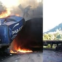 Accidente Alto de La Línea, tractomula explotó tras chocar contra un muro de un túnel, luego de otro vehículo colisionara contra su parte trasera.