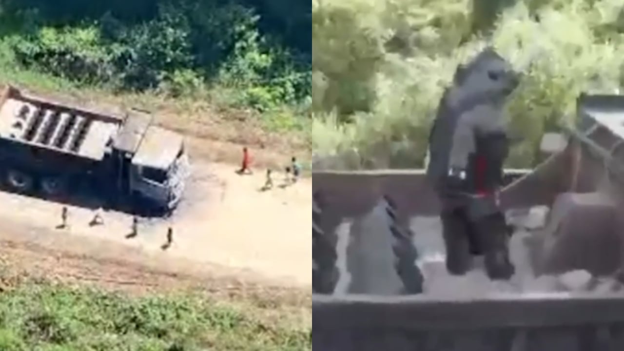 En las imágenes se ve a los niños jugando y después un uniformado desactivando los explosivos.