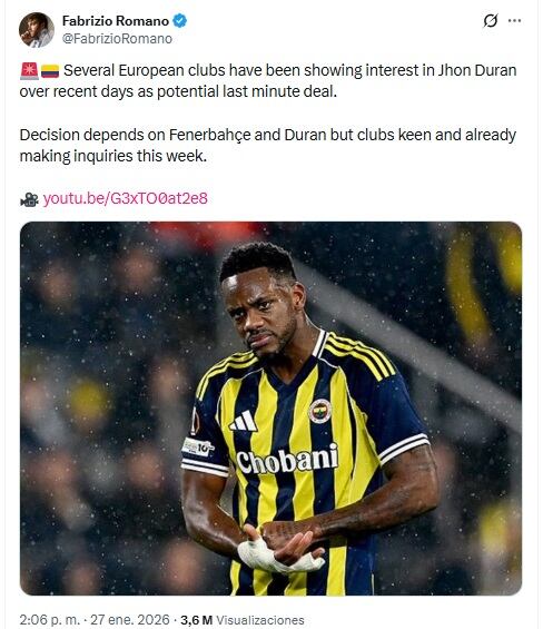 Pantallazo X: @FabrizioRomano