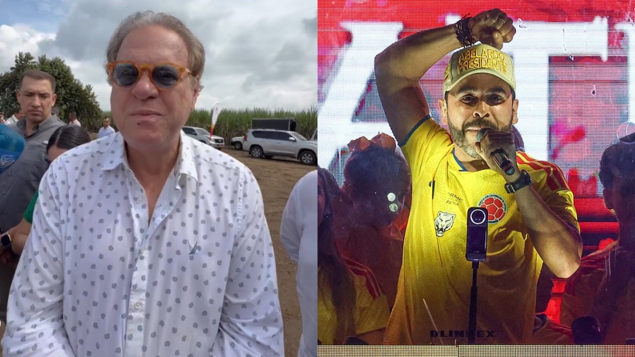 Ramón Jesurún, presidente de la FCF, y Abelardo de la Espriella usando la camiseta de la Selección Colombia.