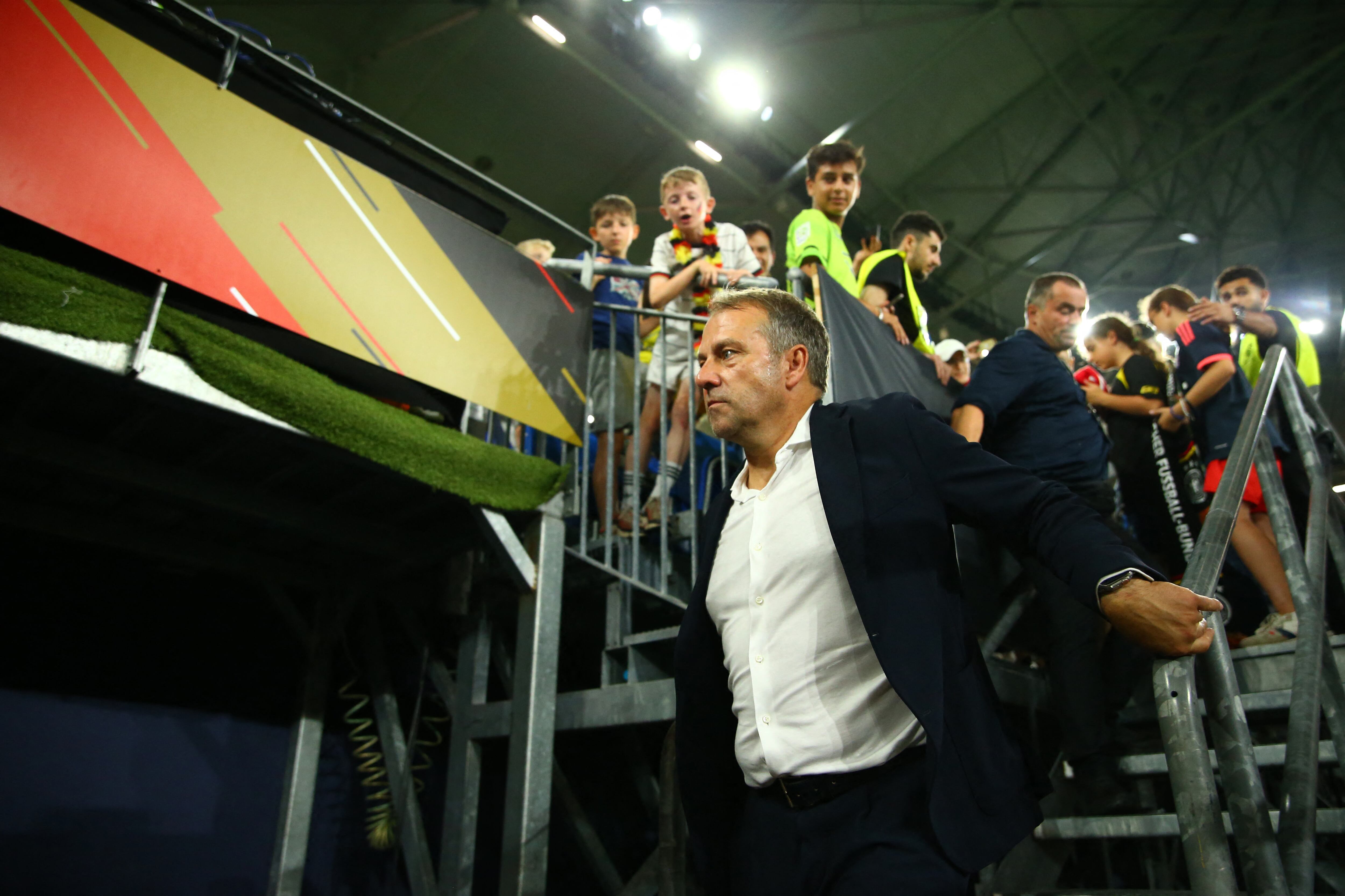 Soccer Football - International Friendly - Germany v Colombia - Veltins-Arena, Gelsenkirchen, Germany - June 20, 2023 Germany coach Hansi Flick looks dejected after the match REUTERS/Thilo Schmuelgen