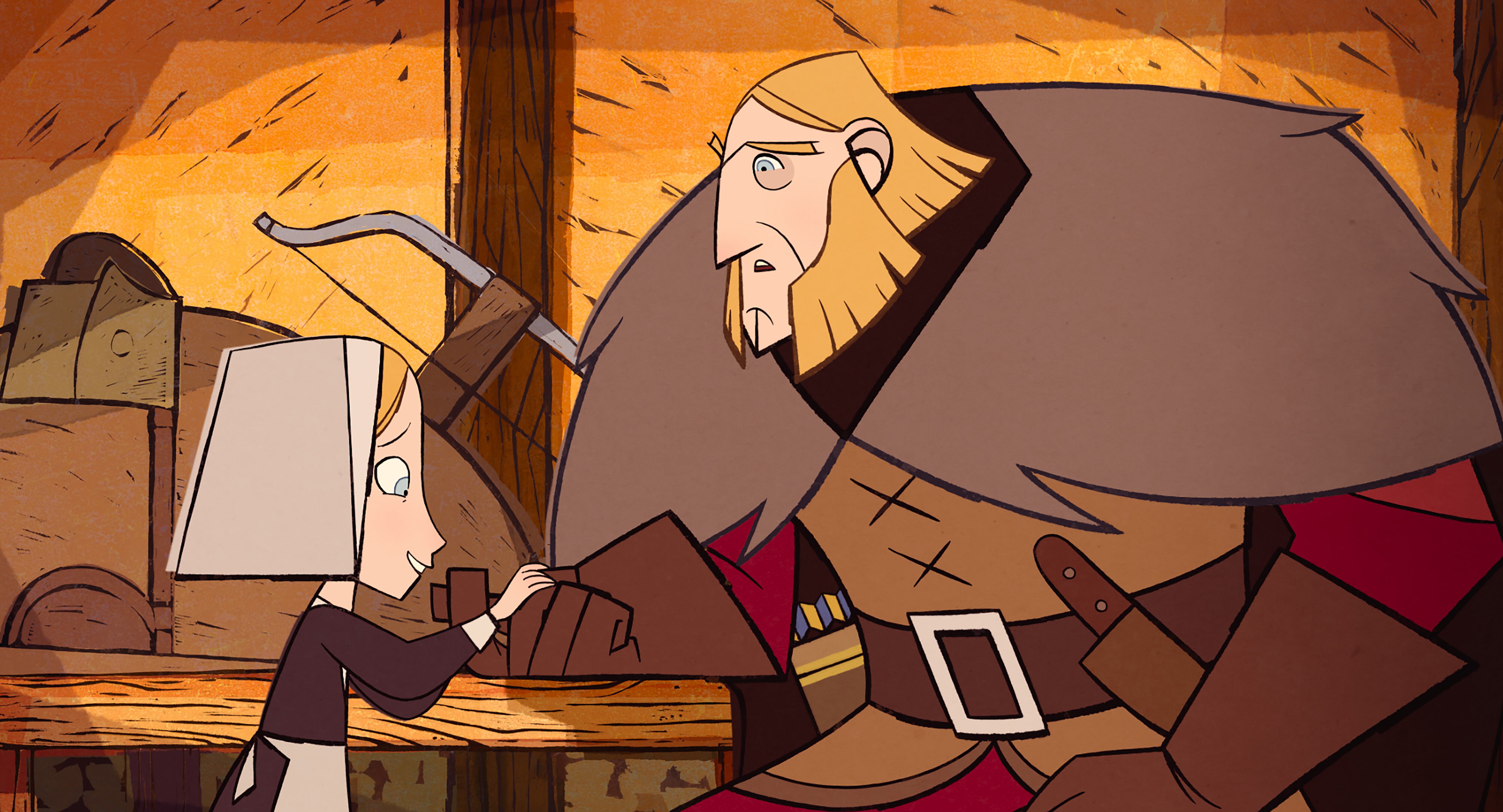 Robyn Goodfellowe (voz de Honor Kneafsey) y Bill Goodfellowe (voz de Sean Bean) en “Wolfwalkers: espíritu de lobo”