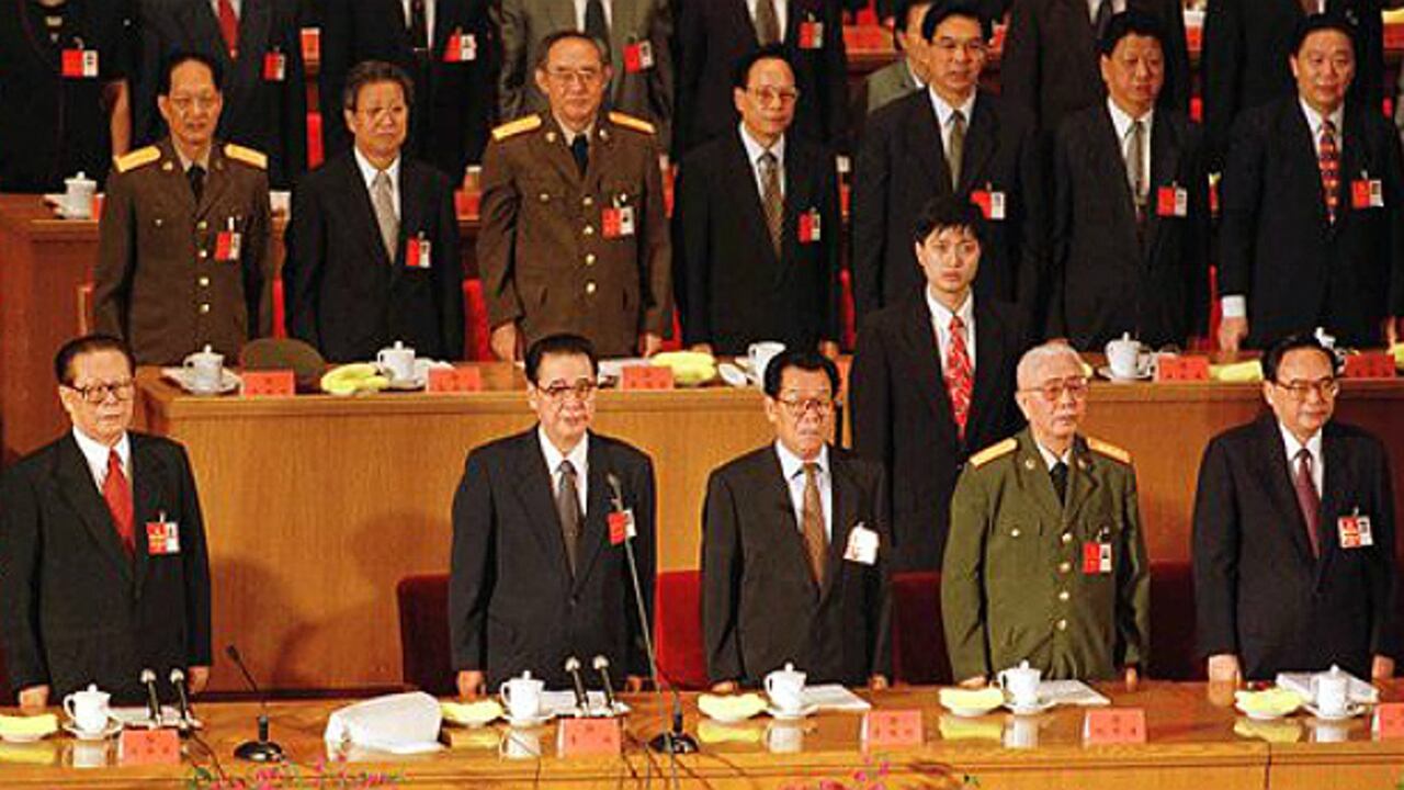 Jiang Zemin y Li Peng en el congreso del PCC.