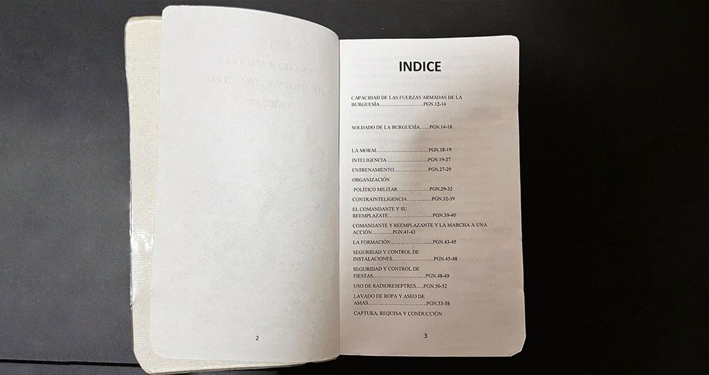 El índice de las cartillas.