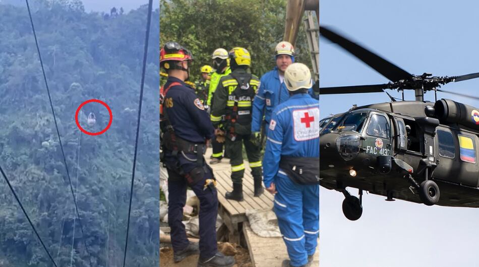 Maniobras para rescatar a cinco personas atrapadas en cable aéreo de Caldas.