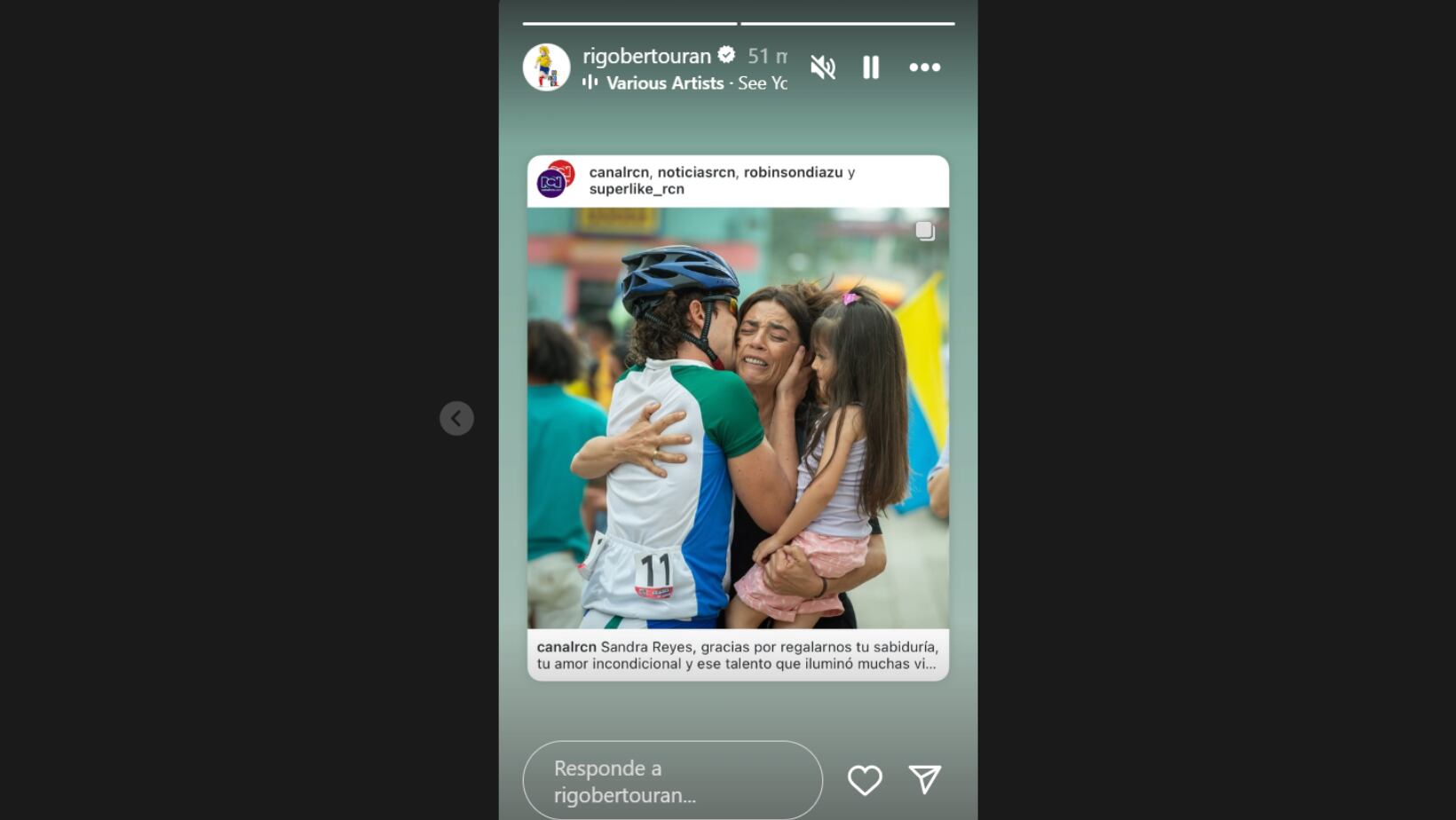 Rigoberto Urán publicó en sus historias un conmovedor mensaje despidiendo a su amiga