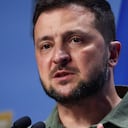 El presidente de Ucrania, Volodímir Zelenski, da una conferencia de prensa durante una cumbre de líderes de la OTAN.