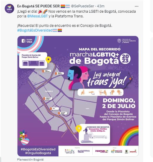Recorrido de la marcha en Bogotá