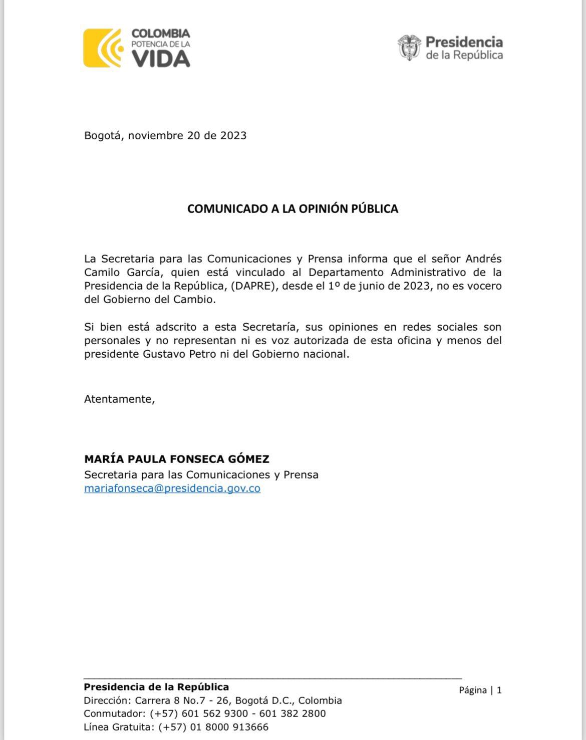 Comunicado Presidencia