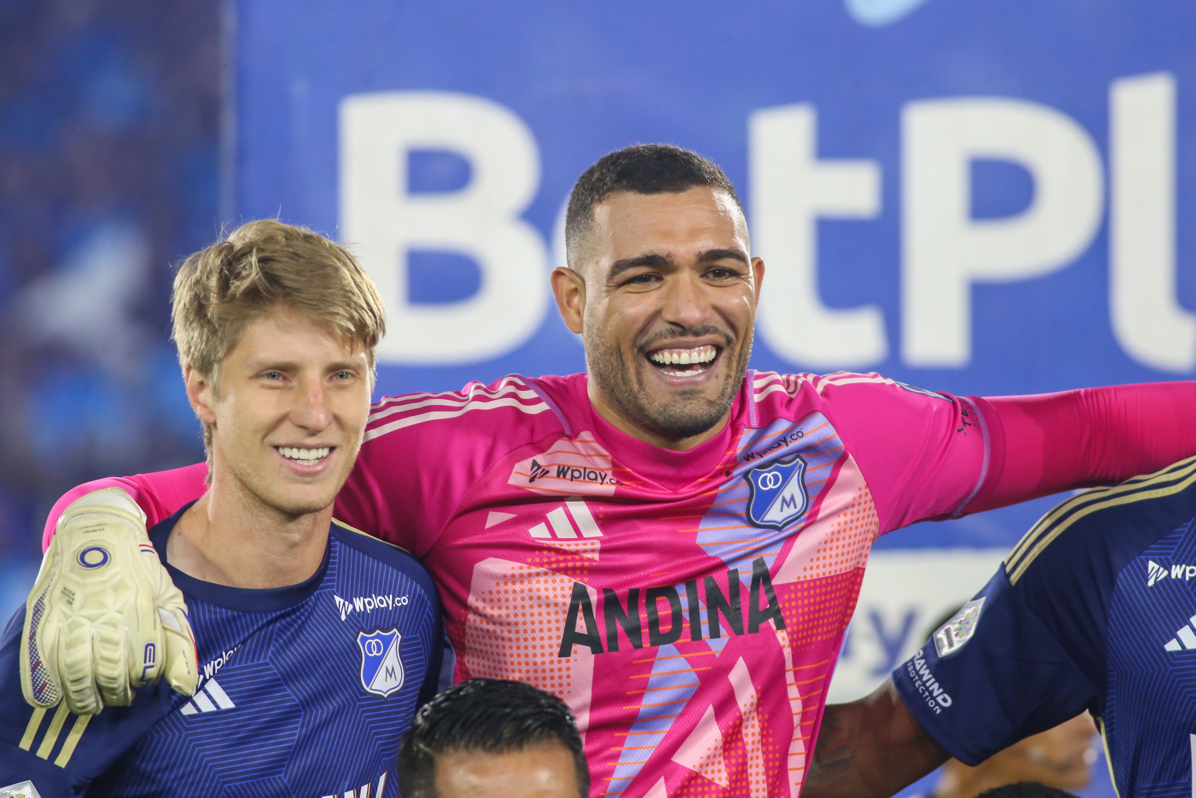 Andres Llinas and Alvaro Montero of Millonarios participate in the match of date 3 of the group A semi-finals of the BetPlay League DIMAYOR II 2024 at the Nemesio Camacho El Campin stadium in Bogota, Colombia, on november 29, 2024. (Photo by Daniel Garzon Herazo/NurPhoto via Getty Images)