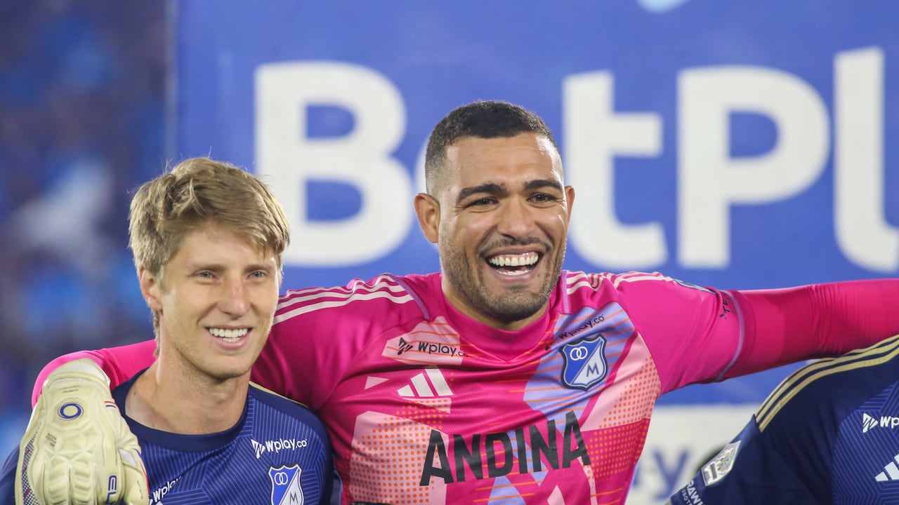 Andres Llinas and Alvaro Montero of Millonarios participate in the match of date 3 of the group A semi-finals of the BetPlay League DIMAYOR II 2024 at the Nemesio Camacho El Campin stadium in Bogota, Colombia, on november 29, 2024. (Photo by Daniel Garzon Herazo/NurPhoto via Getty Images)