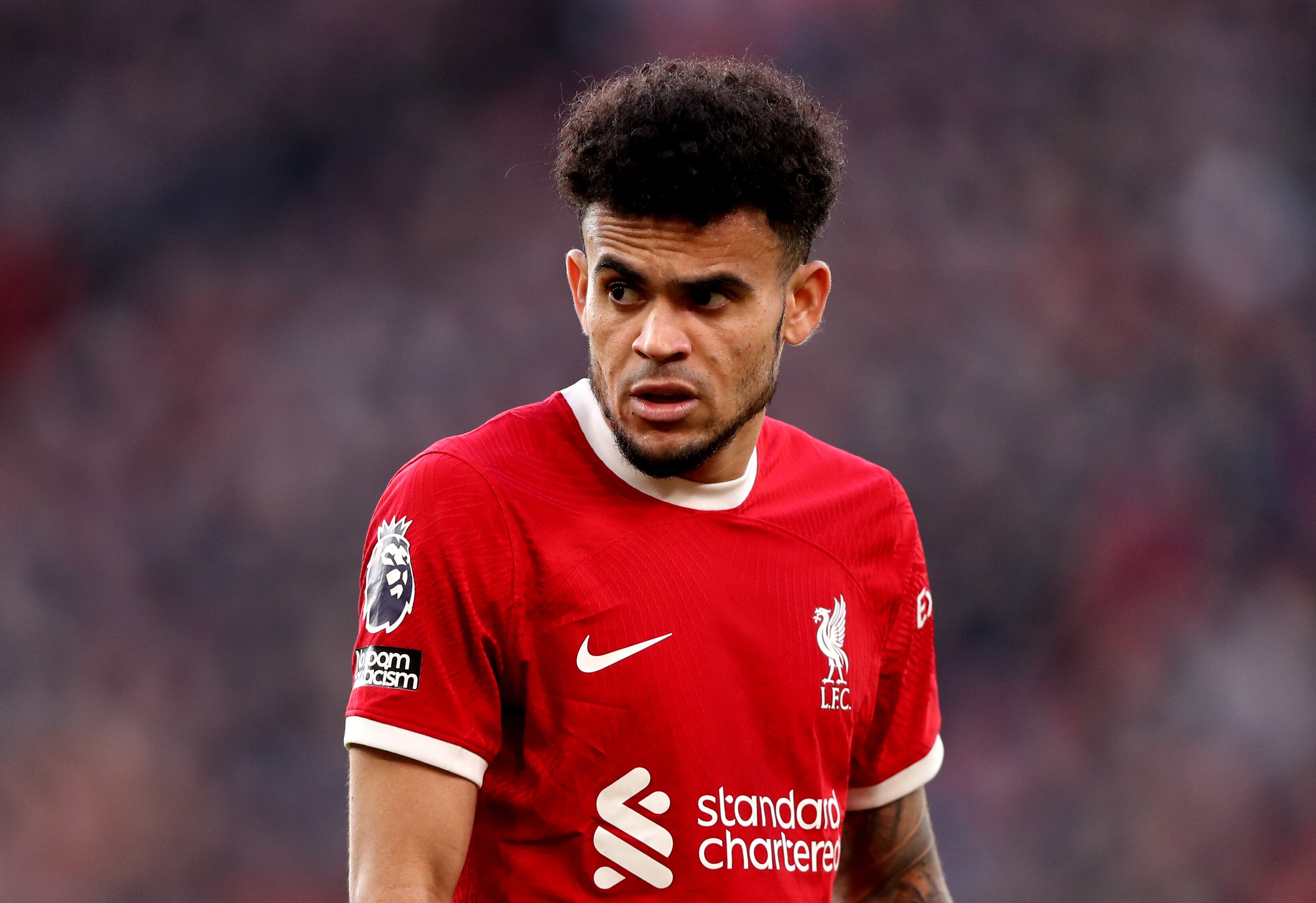 Liverpool's Luis Diaz during the Premier League match at Anfield, Liverpool. Picture date: Saturday February 10, 2024. (Photo by Tim Markland/PA Images via Getty Images)