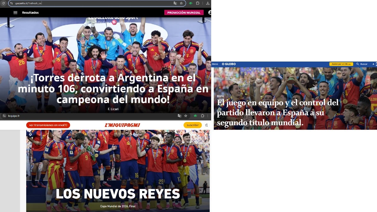 Titulares de medios como Brasil, Francia e Italia.