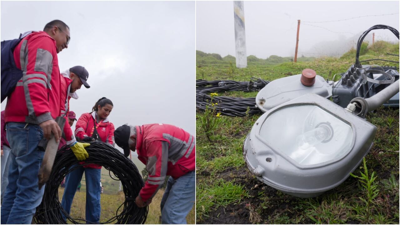 El Comando Ambiental de Bogotá incautando cables y luminarias.
