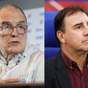 Marcelo Bielsa, DT de Uruguay, y Néstor Lorenzo, DT de Colombia.