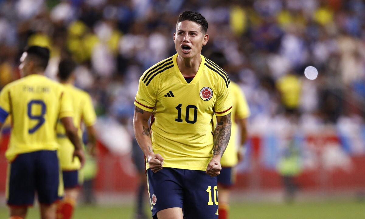 Colombia’s James Rodriguez (10) celebrates his goal during the international friendly football match between Colombia and Guatemala at Red Bull Arena in Harrison, New Jersey, on September 24, 2022.
Andres Kudacki / AFP