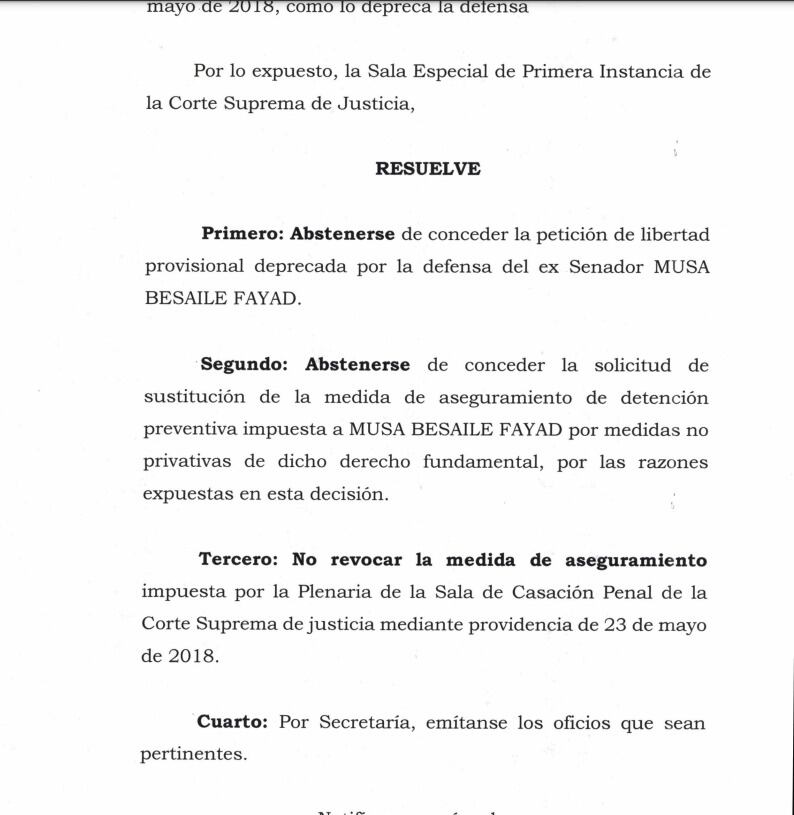 Corte Suprema negó libertad de Musa Besaile.