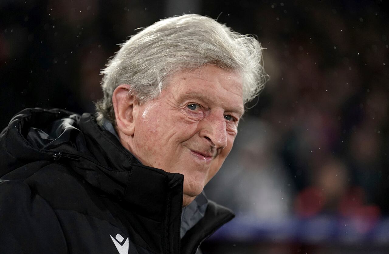 Crystal Palace manager Roy Hodgson gestures, prior to the start of the English FA Cup third round soccer match between Crystal Palace and Everton at Selhurst Park, London, Thursday, Jan. 4, 2024. (Adam Davy/PA via AP)