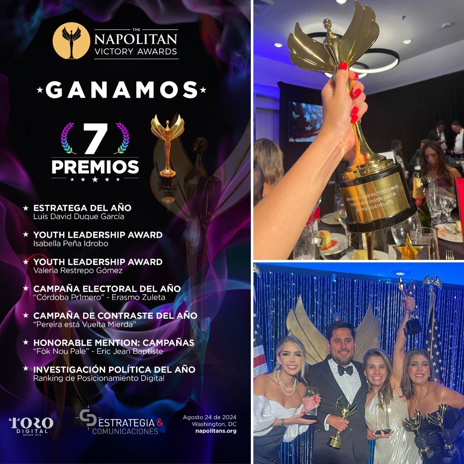 Firmas colombianas ganaron premios en los Napolitan Victory Awards 2024