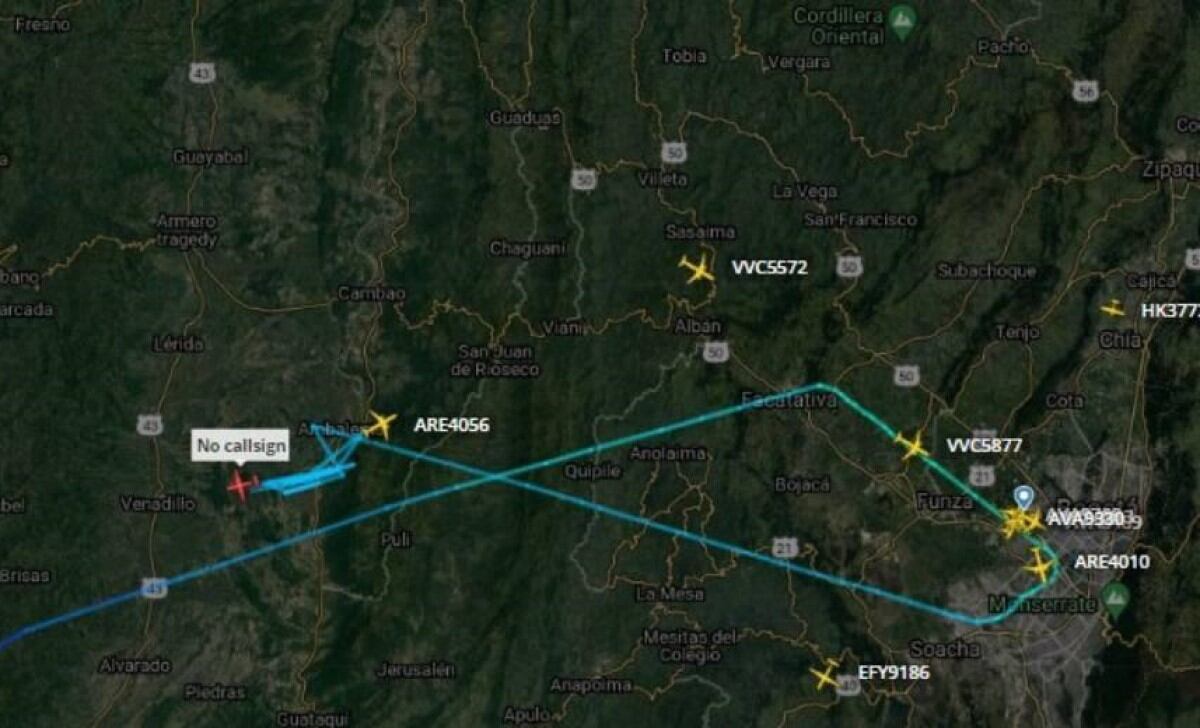 Recorrido avión de la embajada de EE. UU. en Colombia, jueves 23 de septiembre de 2021. Captura de pantalla Flightradar24